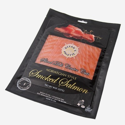 Gold Metallic Vacuum Bag For Packing Seafood Gold Metallic Vacuum Pouch With Euro Slot Fish Smoked Salmon Bag