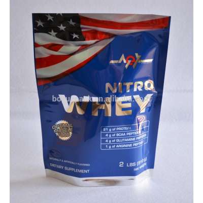 Trade assurance 2 lbs gloss varnish whey protein powder resealable pouch,stand up aluminium foil zipper packaging pouch